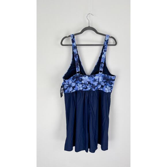 Mazu Apparel Womens Navy Iridescent Bloom Twist Knot One Piece Swimdress 22W NWT - Picture 5 of 12